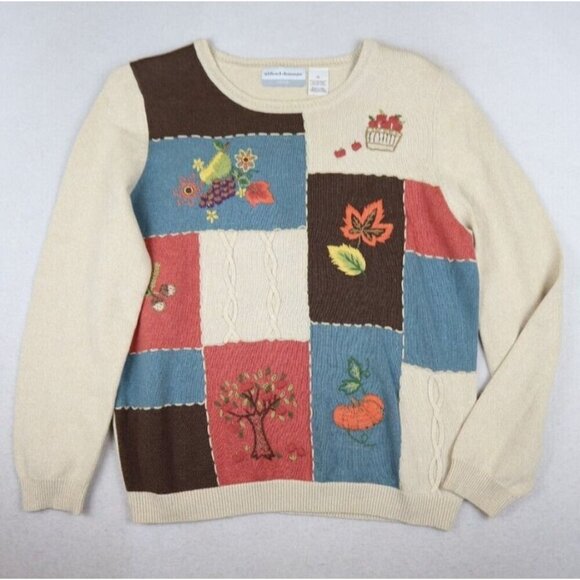 ALFRED DUNNER - WOMEN'S BEIGE FALL EMBROIDERED PULLOVER SWEATER - SIZE PL - Picture 1 of 7